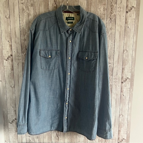 Orvis Blue Chambray Western Button Down Shirt XL - Picture 1 of 5